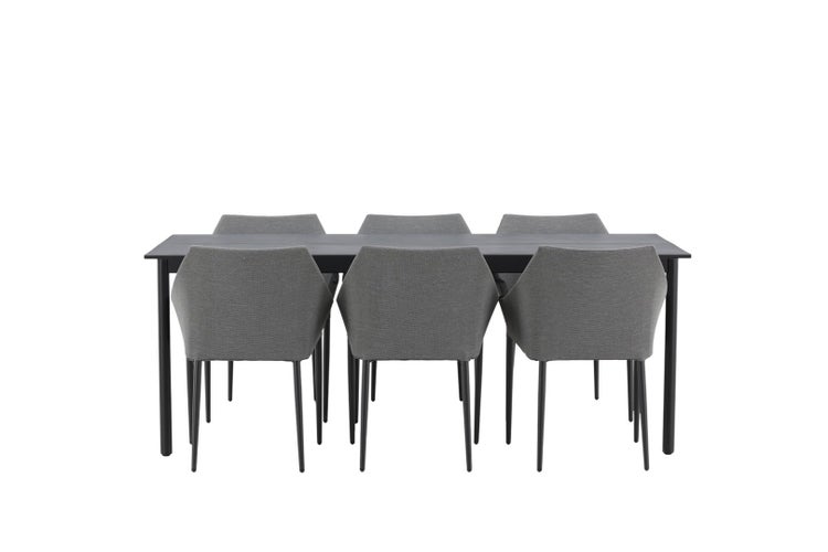 Modena Gartenset Tisch 200x100cm, 6 Stühle Spoga, schwarz,grau. 200 X 75 X 100 cm