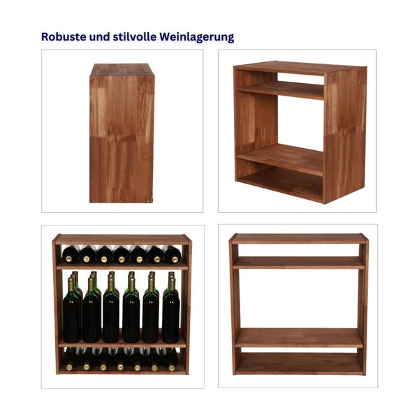 PROREGAL Modulares Weinregal Vincellar Mod HxBxT 60 x 60 x 30 cm Standflaschen Modul Für 32 Flaschen Massives Kiefernholz Braun Geölt