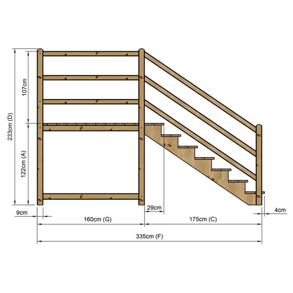 Illustration einer Holztreppe mit Maßen