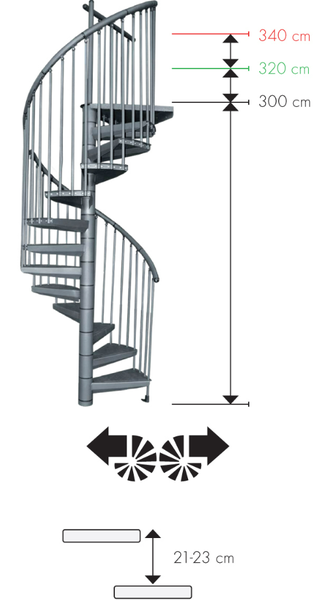 Wendeltreppe RONDO – Wendeltreppe aus schwarzem Stahl – Durchmesser 120 cm – Höhe 300 cm