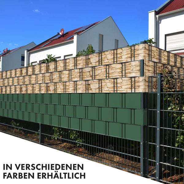 FLOORDIREKT PVC Sichtschutzstreifen 19 cm x 35 m für Gartenzäune Blickdicht Stein-Optikgrob