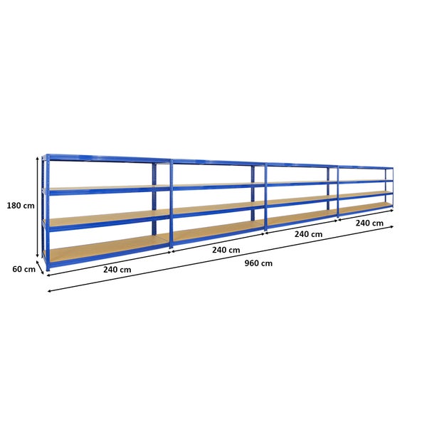 PROREGAL Mega Deal 4x Schwerlastregal Dino HxBxT 180 x 240 x 60 cm Fachlast 450 kg Blau