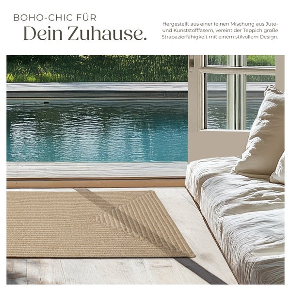 Geflochtener Teppich tectake strapazierfähig und pflegeleicht verschiedene Größen 60 x 90 cm