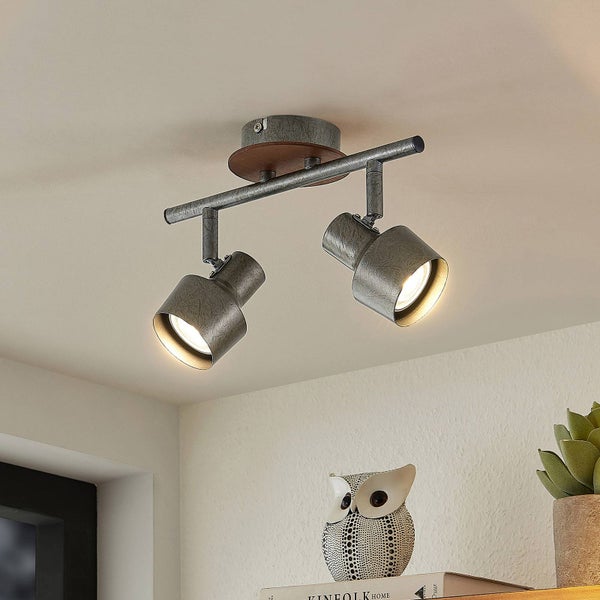 Lindby Strahler Sanem (Landhaus, Vintage Rustikal) in Alu aus Metall (2 flammig GU10) - Deckenlampe Deckenleuchte Lampe Spot Wohnzimmerleuchte