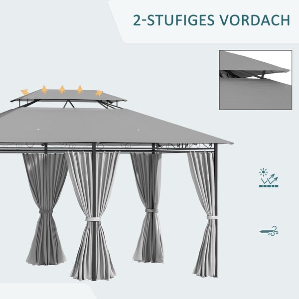 Outsunny Pavillon, 300L x 400B x 265H cm, Stahl, Polyester-Gewebe, Dunkelgrau
