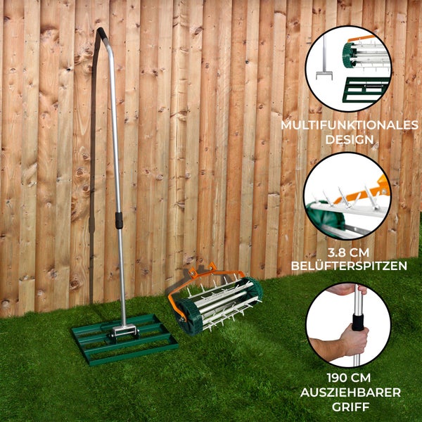 T-Mech Rasenrakel 50cm und rollender Rasenlüfter – Grün