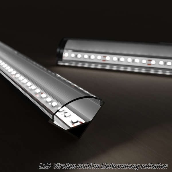 TIVENDIS Led Alu Profil 2 m ER10 Komplett Set für Strip / Streifen bis 10 mm breit | Abdeckung transparent klar, Endkappen, Befestigungclips | L-Form Winkel Ecke Winkelprofil Eckprofil eloxiert