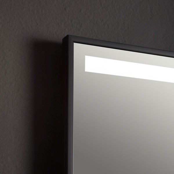 Badezimmerspiegel 50x70 mit LED-Hintergrundbeleuchtung und matt-schwarzem Rahmen
