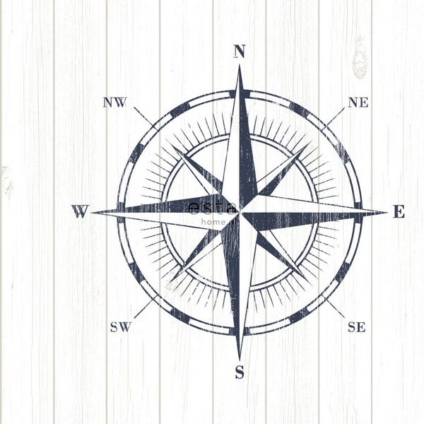 Kompassrose auf Holzplanken