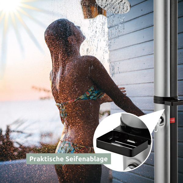 holz4home Solardusche mit Wasserspeicher für Garten Pool und Camping Gartendusche Inklusive Schutzhülle 35 Liter
