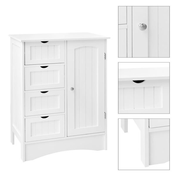 ML-Design Badezimmerschrank Weiß, 55x81x30 cm, Badschrank mit 1 Tür, 4 Schubladen, viel Stauraum, freistehend, Landhausstil, Badkommode aus MDF-Holz, Badezimmer Kommode, Aufbewahrungsschrank Badmöbel