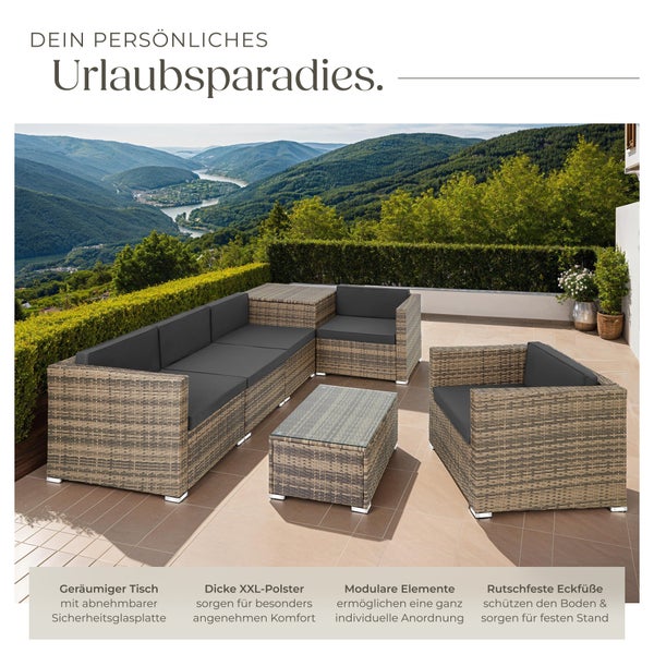 Rattan Lounge tectake Pisa inklusive großer Aufbewahrungsbox für 5 Personen natur
