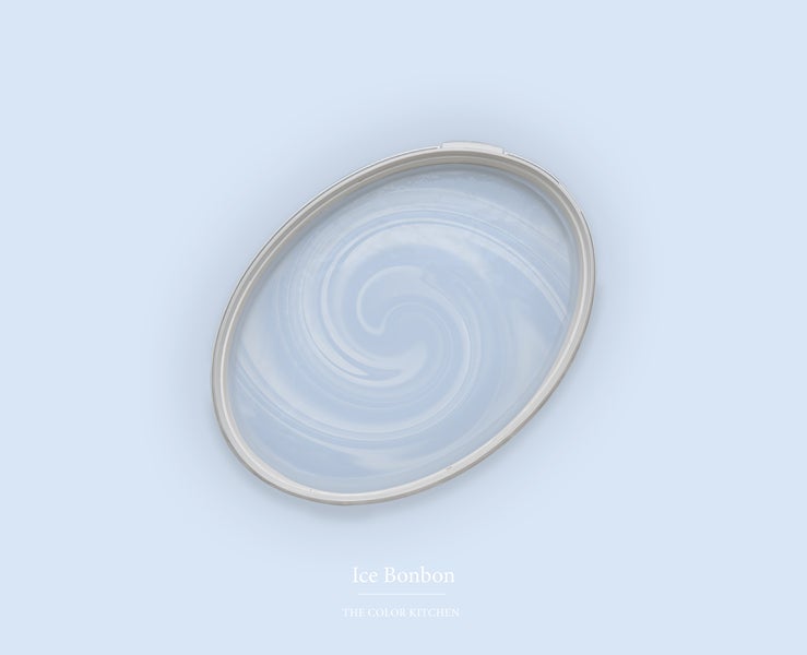 Draufsicht auf einen geöffneten Eimer Wandfarbe Ice Bonbon von The Color Kitchen