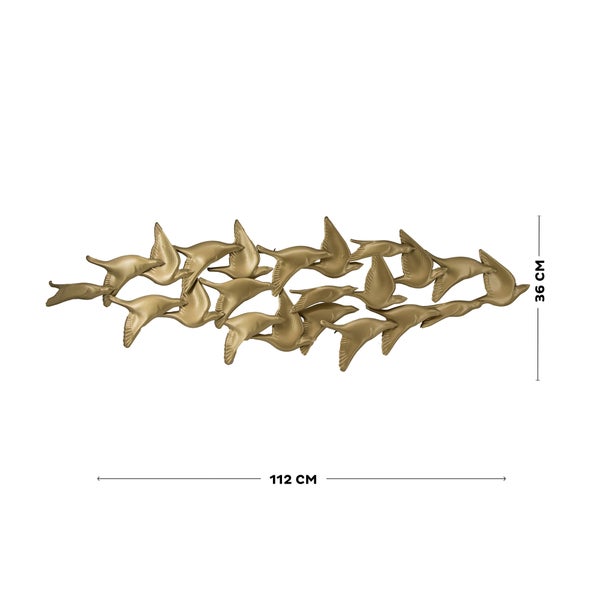 Wanddekoration mit Vogelschwarm, 112 x 36 cm