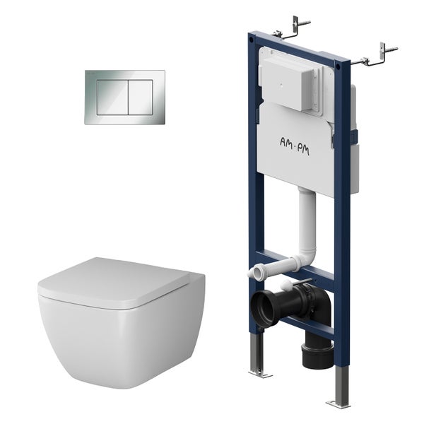 AM.PM Wand-WC Set Tiefspüler offener Spülrand weiß glänzend mit WC-Sitz , Vorwandelement und Betätigungsplatte chrom IIS90251.GA1700