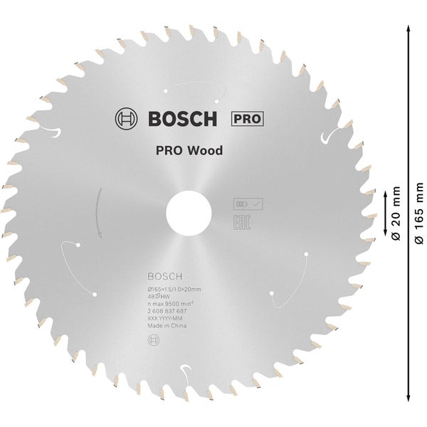 Bosch PRO Wood cordless Blatt für Kreissägen 165 x 1,5 x 20 mm - 2608837687