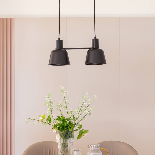 Lucande Pendelleuchte Servan (Design, Modern) in Schwarz aus Metall (2 flammig E27) - Design-Hängeleuchte Esstischlampe Hängelampe Hängeleuchte Wohnzimmerleuchte