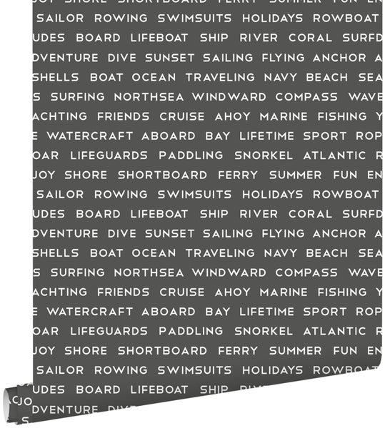 ESTAhome Tapete maritime Strandtexte Dunkelgrau - 53 cm x 10.05 m - 138962