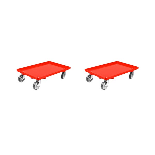 PROREGAL SparSet 2x Transportroller für Euroboxen 60 x 40 cm mit Gummiräder Rot Geschlossenes Deck 4 Lenkrollen Traglast 300 kg