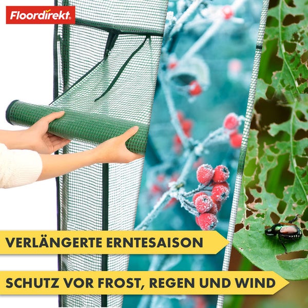 FLOORDIREKT Gewächshaus Harrest - Langlebig - UV-beständig - Metallablagegitter und Stahlrahmen - Schmal