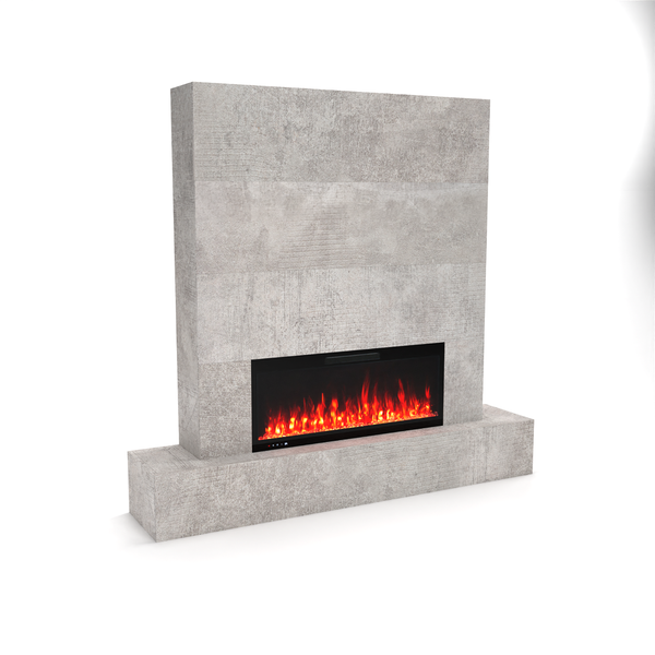 Glow Fire Fernsehwand mit Kamin 'Inside 106'| Cinewall mit Elektrokamin in Beton mit Heizung (1500 W) | BxHxT: 206,6x157x41,8 cm
