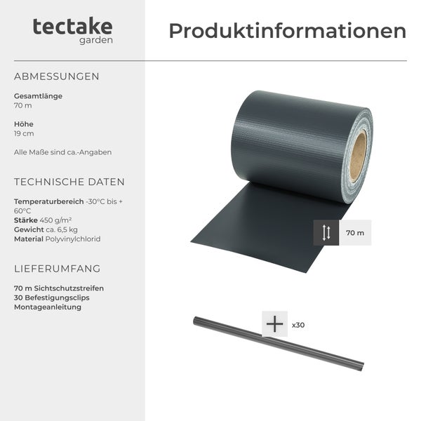 Sichtschutzstreifen tectake  leichte Montage, inklusive Befestigungsclips für Einzelstab- und Doppelstabmatten-Zäune anthrazit