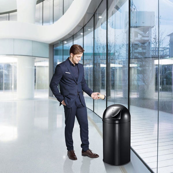 PROREGAL Abfallbehälter Mit Pushdeckel & Inneneimer Aus Metall 40 Liter HxBxT 74 x 34 x 34 cm Matt Schwarz