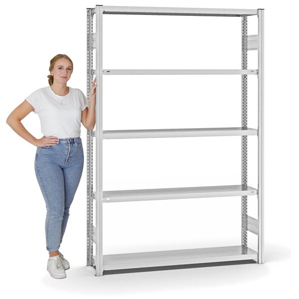 PROREGAL Fachbodenregal Stecksystem T-Profil Medium-Duty Grundregal HxBxT 200 x 130 x 30 cm 5 Ebenen Fachlast 200 kg Beidseitig Nutzbar Lichtgrau