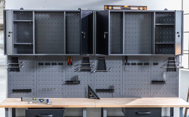 Ondis24 Werkstatt Set Klaus 240 cm 2 Schränke, Werkstatteirichtung, Werkbank
