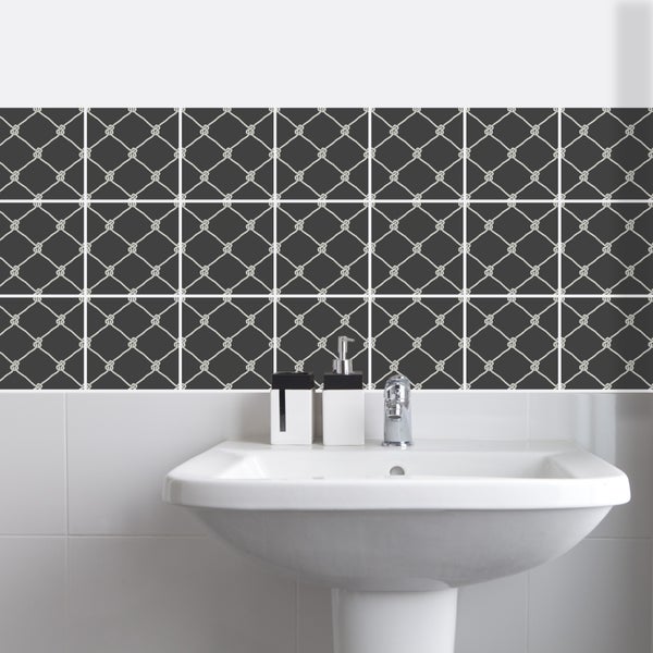 Fliesensticker, Stickerfliesen Knoten grau, selbstklebend, bedruckt, ideal für Badezimmer und Küche im 12 Stück a 15x15cm_TS0529