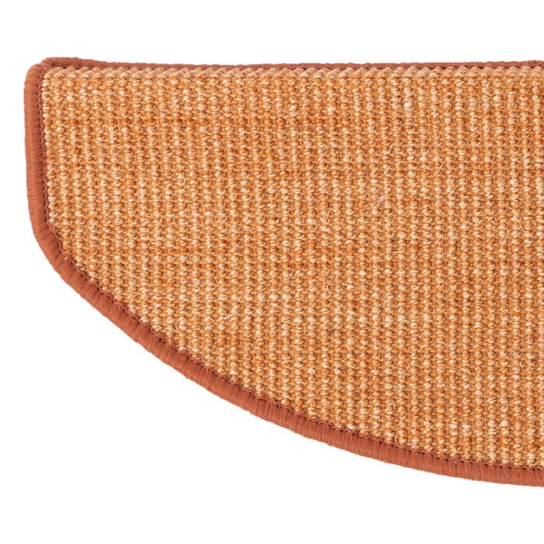 FLOORDIREKT Premium Sisal-Stufenmatte - Umkettelt & Selbstklebend - Halbrund - Terra - 23,5 x 65 cm