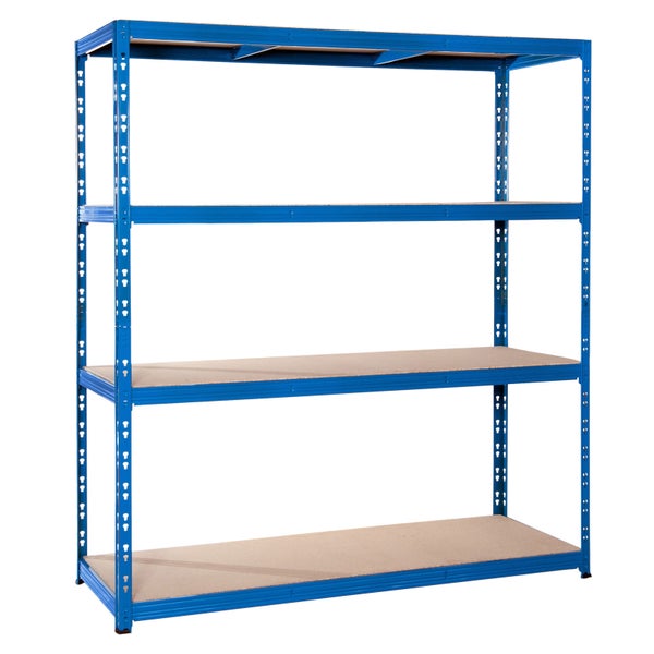 Blaues Schwerlastregal mit vier Regalböden