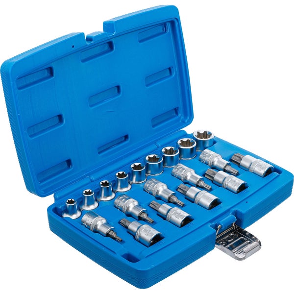 BGS Bit-Einsatz-/Steckschlüssel-Einsatz-Satz Antrieb Innenvierkant 12,5 mm (1/2) E-Profil / T-Profil (für Torx) 19tlg. - 5100