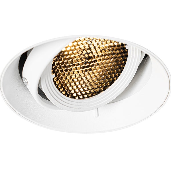 Einbaustrahler mit schwenkbarem Einsatz und goldfarbenem Wabenreflektor.