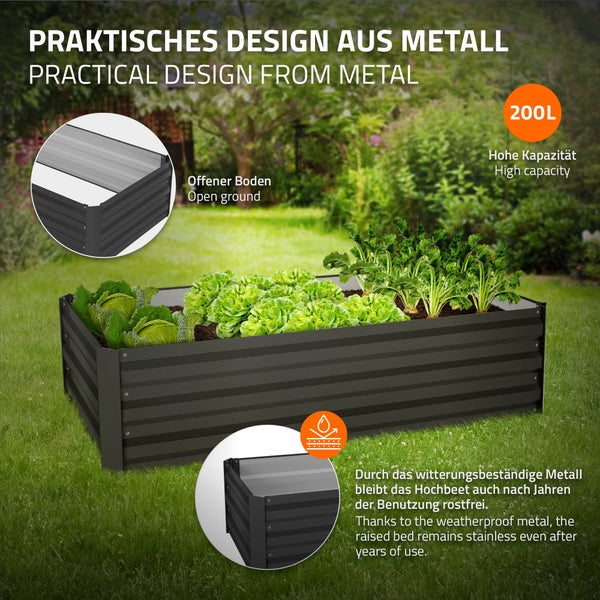 ML-Design 2er Set Hochbeet aus Metall für Garten, 120x60x30 cm, 200 Liter, Anthrazit, wetterfest, rostfrei, Outdoor, Pflanzbeet Pflanzkasten Blumenkasten Gartenbeet Gemüsebeet Frühbeet Kräuterbeet