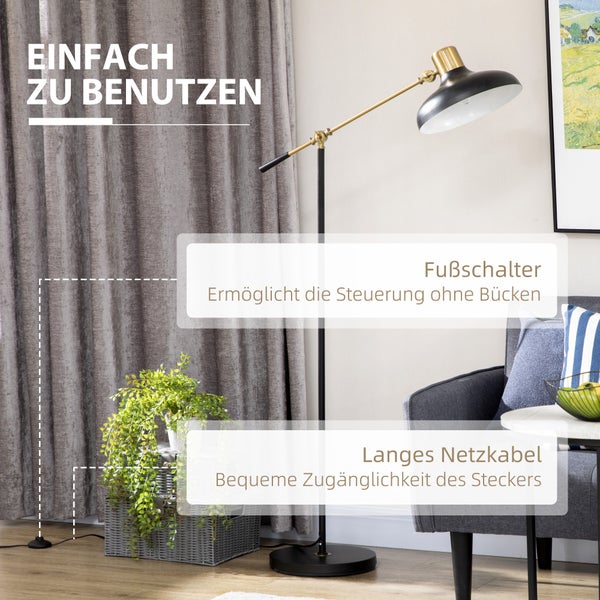 HOMCOM Stehlampe, 80L x 30B x 124-165H cm, Metall, Schwarz