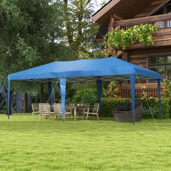 Outsunny Faltpavillon Pop-up Pavillon ca. 6 x 3m Gartenzelt höhenverstellbar UV-schutz mit Tasche Stahl-Verstrebungen, Oxford, Blau