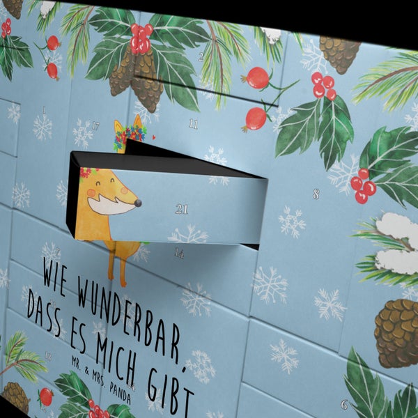 Mr. & Mrs. Panda Befüllbarer Adventskalender Fuchs Blumen - Blau Pastell
