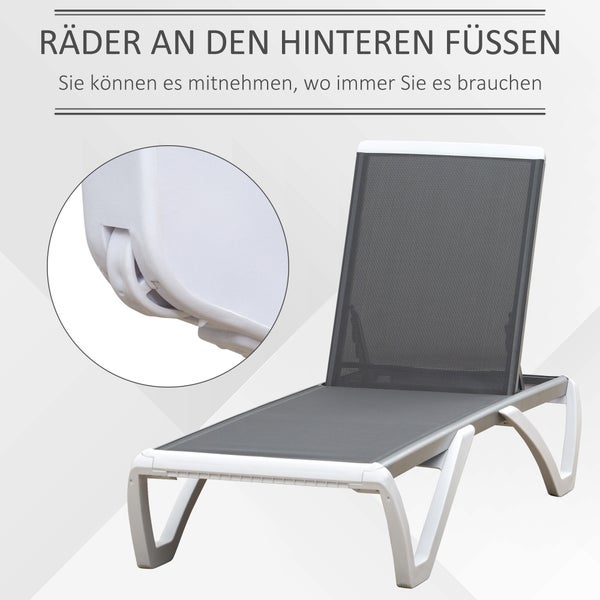 Outsunny Gartenliege, 5-fach verstellbar, ergonomisch, 170 x 67,5 x 95 cm, Alu, Texteline, Grau+Weiß