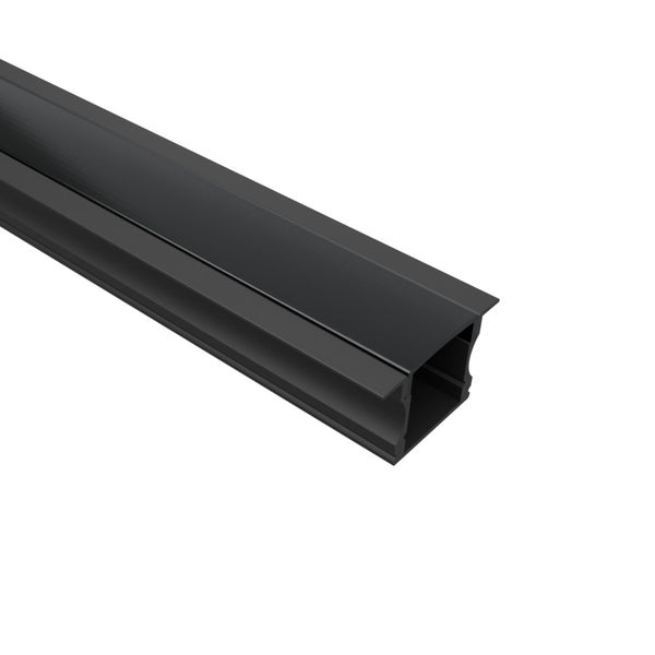 TIVENDIS Led Alu Profil 2 m EH Komplett Set für Strip / Streifen bis 12 mm breit | Abdeckung schwarz, Endkappen |  Einbau Fußleisten Flachprofil eloxiert