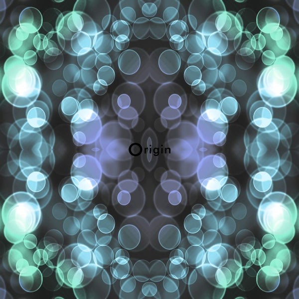 Abstraktes Muster mit Kreisen und dem Wort Origin in der Mitte