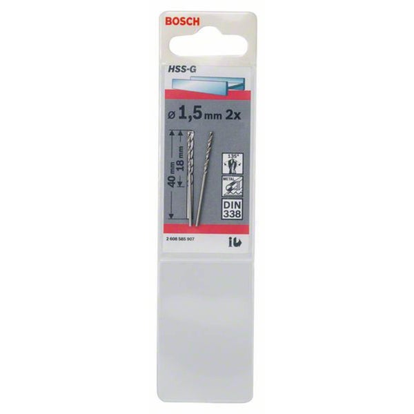 Bosch 2x Metallbohrer HSS-G DIN 338 1,5 x 18 x 40 mm - 2608585907
