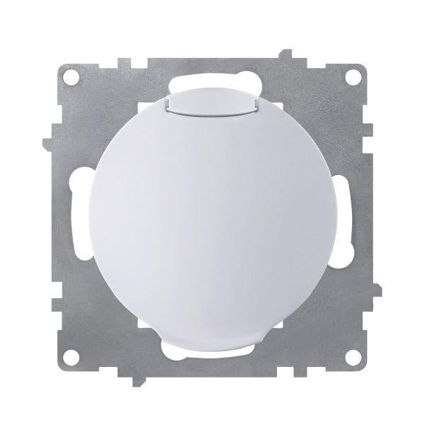 Unterputz Steckdoseneinsatz mit Klappdeckel und Tragring für die Elektroinstallation.