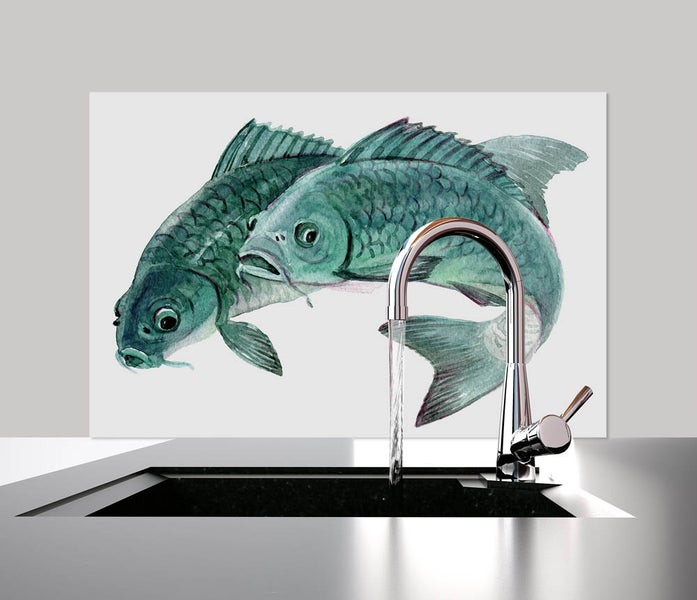Küchen Spritzschutz | Küchenrückwand | Alu-DiBond | Fliesenschutz für den Herd und Spüle | Küche | Küchenfliesen | Fliesenspiegel | Rückwand, Größe: 60 x 40 x 0.3 cm Küchenrückwand und Spritzschutz Fische