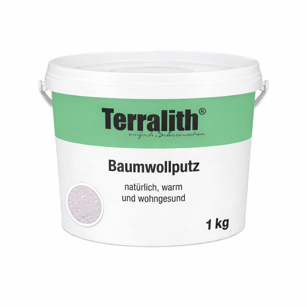 Terralith Baumwollputz im 1 Kilogramm Eimer für ein natürliches und gesundes Wohnklima.