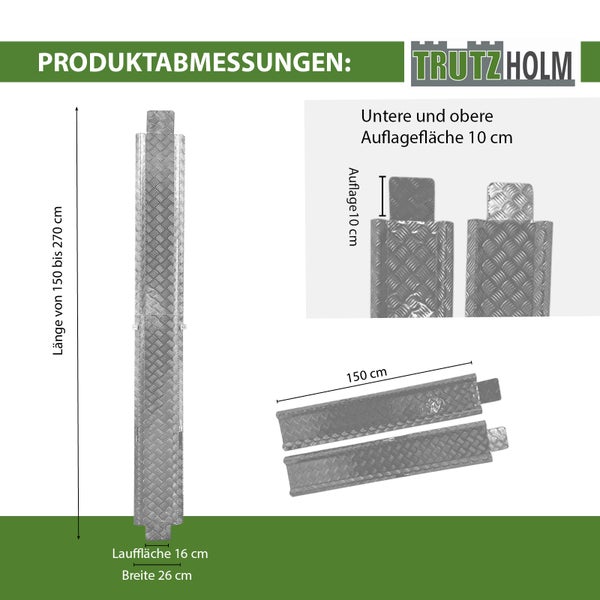 TRUTZHOLM Auffahrschiene zusammensteckbar 150 - 270 cm verstellbar Treppenrampe E-Bike 50kg Alu grau