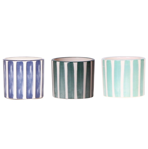 Übertopf-Trio Painted Stripe - Set mit 3 Töpfen - gestreift - Blau - passend für 6cm Töpfe