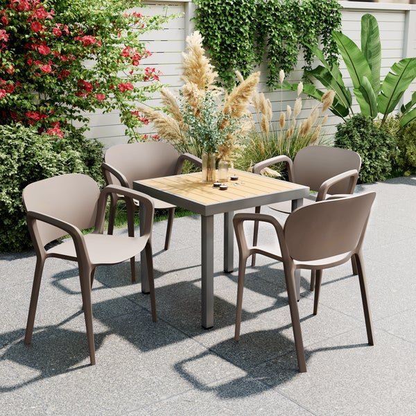 Outsunny Gartenstuhl 4er Set wetterfest Gartenstühle aus Kunststoff Stapelstuhl mit Armlehne Rückenlehne stapelbar Terrassenstuhl bis 120 kg belastbar Gartenmöbel für Hinterhof, Garten, Balkon Grau