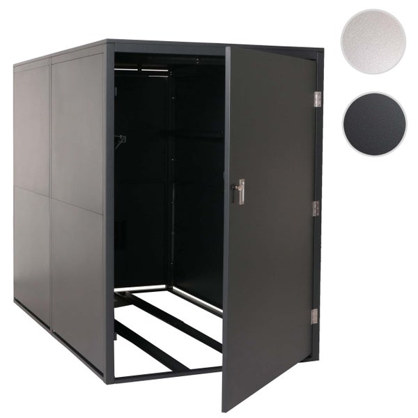 Fahrradbox aus Metall mit geöffneter Tür