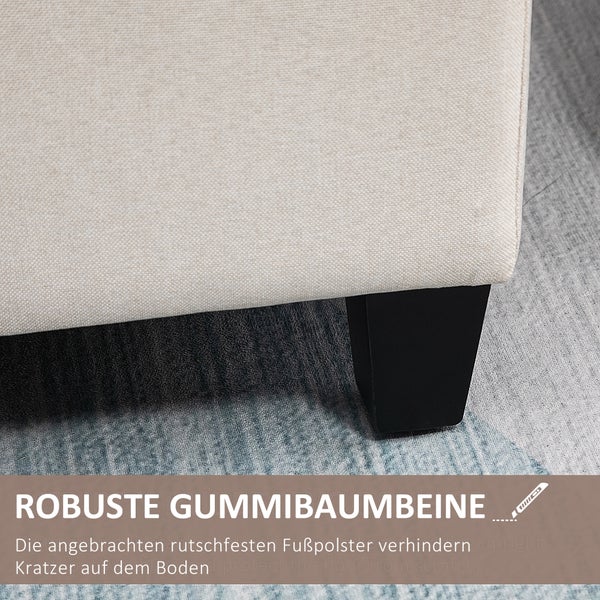 HOMCOM Sitzbank Polsterbank mit Stauraum Truhenbank Flur Schlafzimmer Wohnzimmer leinenartiges Polyester Gummiholz Cremeweiß 100 x 40 x 44 cm